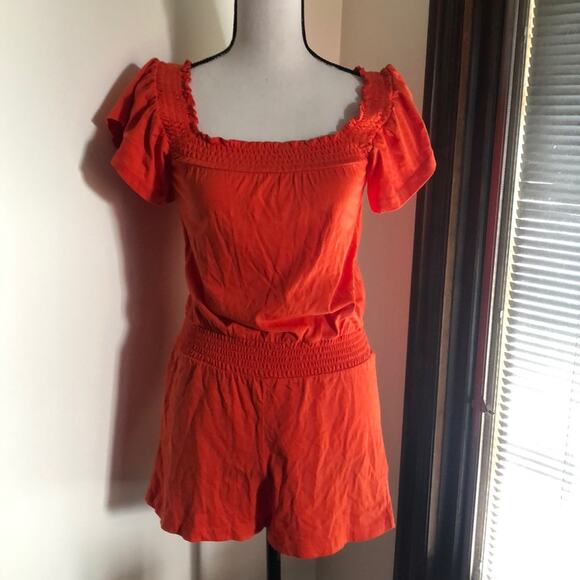 J Crew • Smocked square neck flutter sleeve romper - Picture 2 of 6